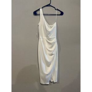 Kittenish Women's Size XS One Shoulder Bodycon Ruched Slit Dress White NWT‎